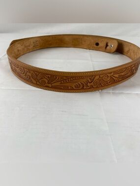 Vintage Tooled Leather Belt Western Floral Tan Brown Size 44 Made in USA